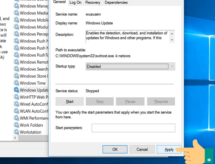Cách tắt cập nhật Windows 10 trong Services