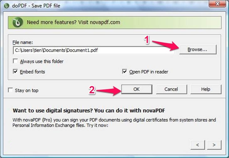 Chuyển word sang pdf bằng doPDF